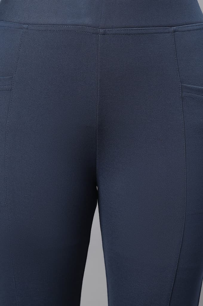 Light Blue Solid Yoga Tights — photo 6