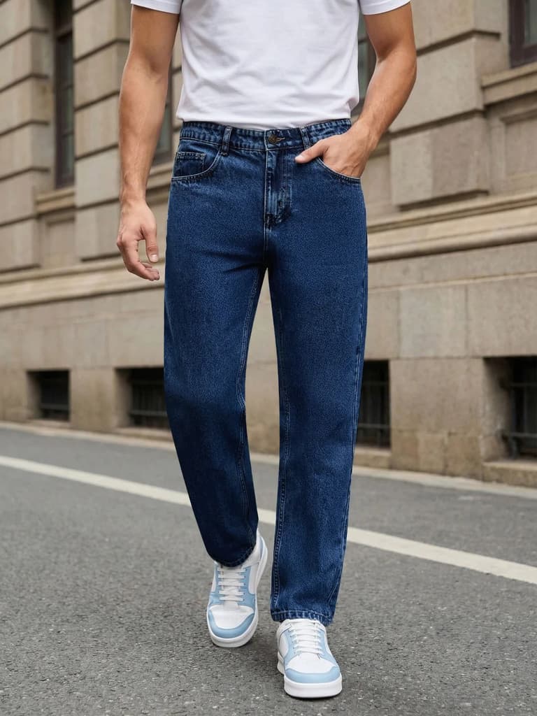 Men's Dark Blue Relaxed Fit Washed Denim Jeans Non-Stretchable — 28 / Dark Blue