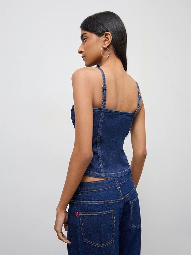 Nuon Dark Blue Corset-Style Denim Top — photo 4