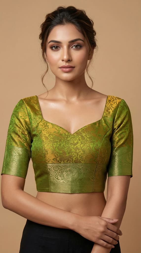 MIMOSA Women's Woven Design Banarasi Style Art Silk Saree with Blouse Piece - Olive ( SA00003133OLFREE ) — photo 5