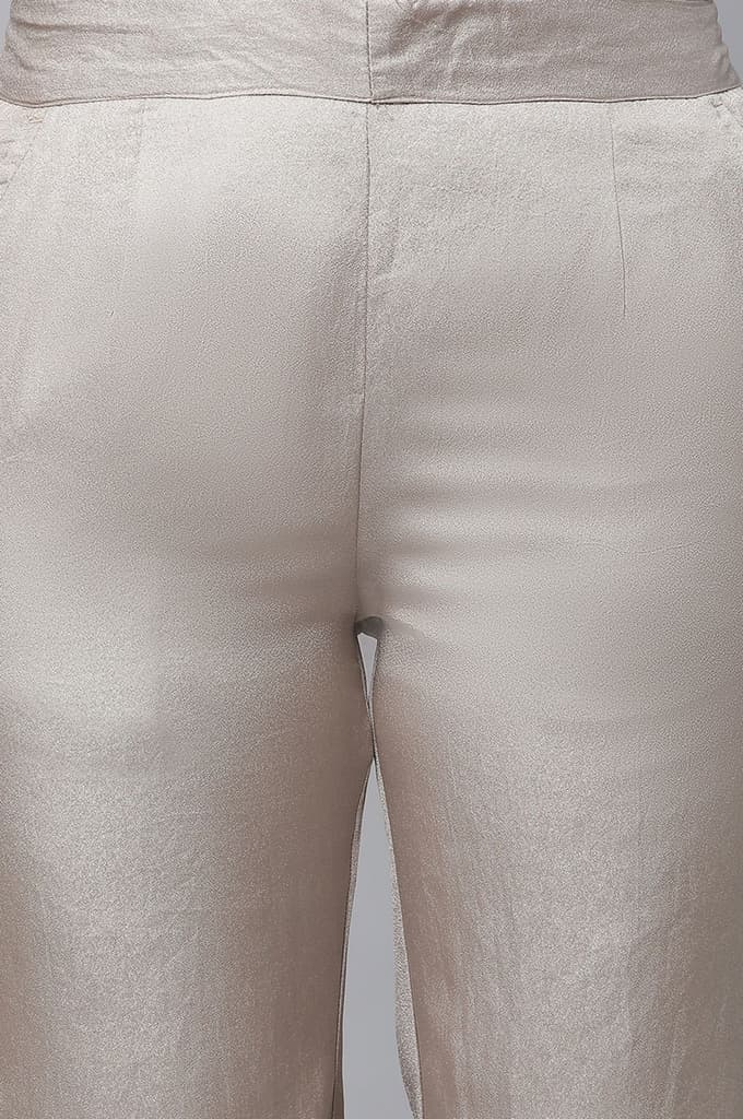 Gold Solid Straight Fit Woven Pants With Elasticated Waist — photo 6