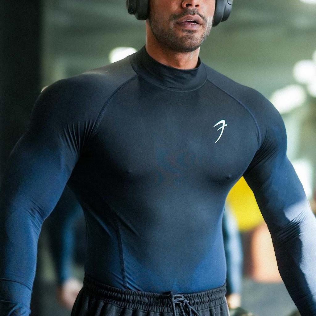 High Neck Compression Full Sleeves T-shirt Navy