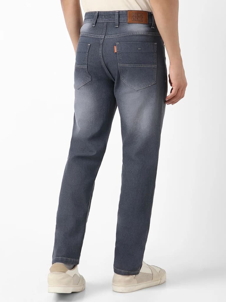 Men's Grey Straight Fit Washed Jeans Stretchable — photo 2