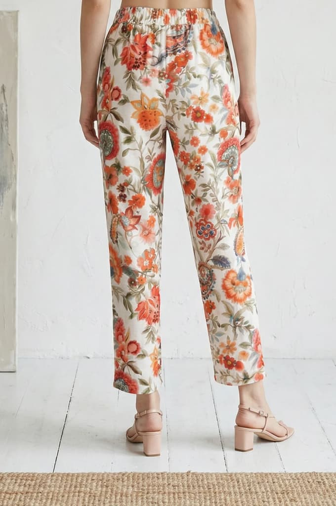 Off White Floral Printed Straight Fit Pants — photo 4