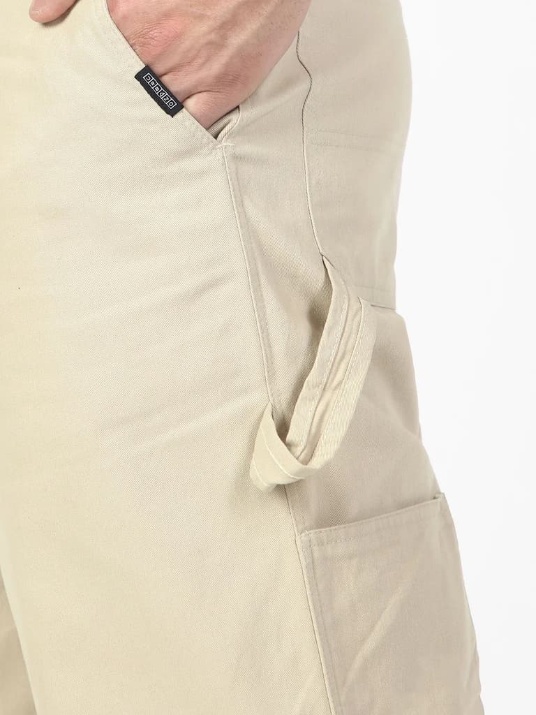 Men's Cream Loose Baggy Fit Solid Carpenter Trouser Pant with 5 Pockets Non-Stretchable — photo 5