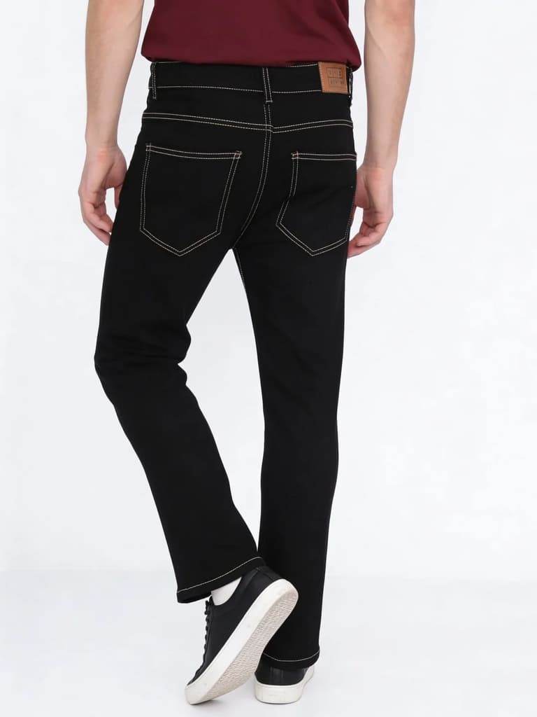 Men's Black Straight Fit Raw Washed Denim Jeans Stretchable — photo 3