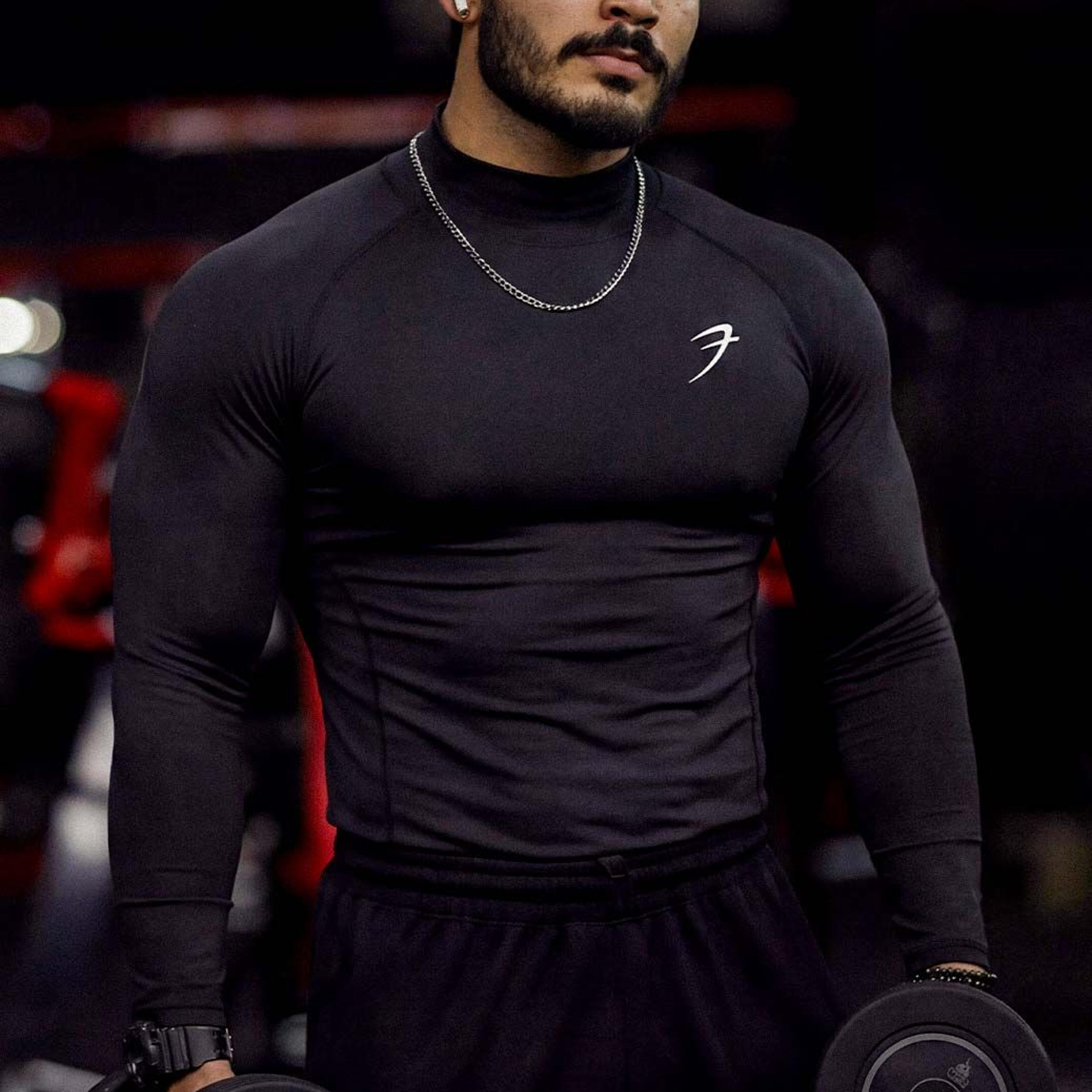 High Neck Compression Full Sleeves T-shirt Black