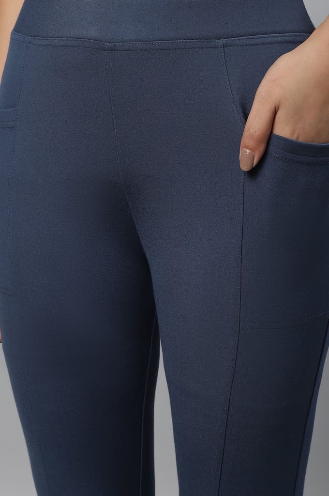 Light Blue Solid Yoga Tights — photo 7