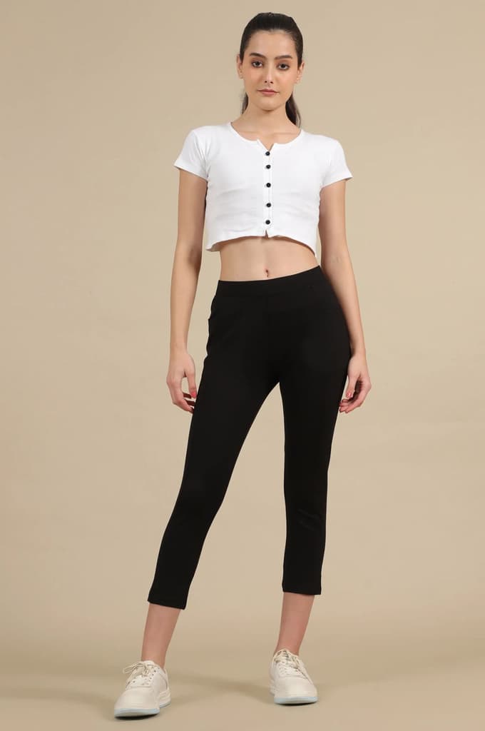 Black Solid Skinny Fit Yoga Tights With Elasticated Waist — photo 5