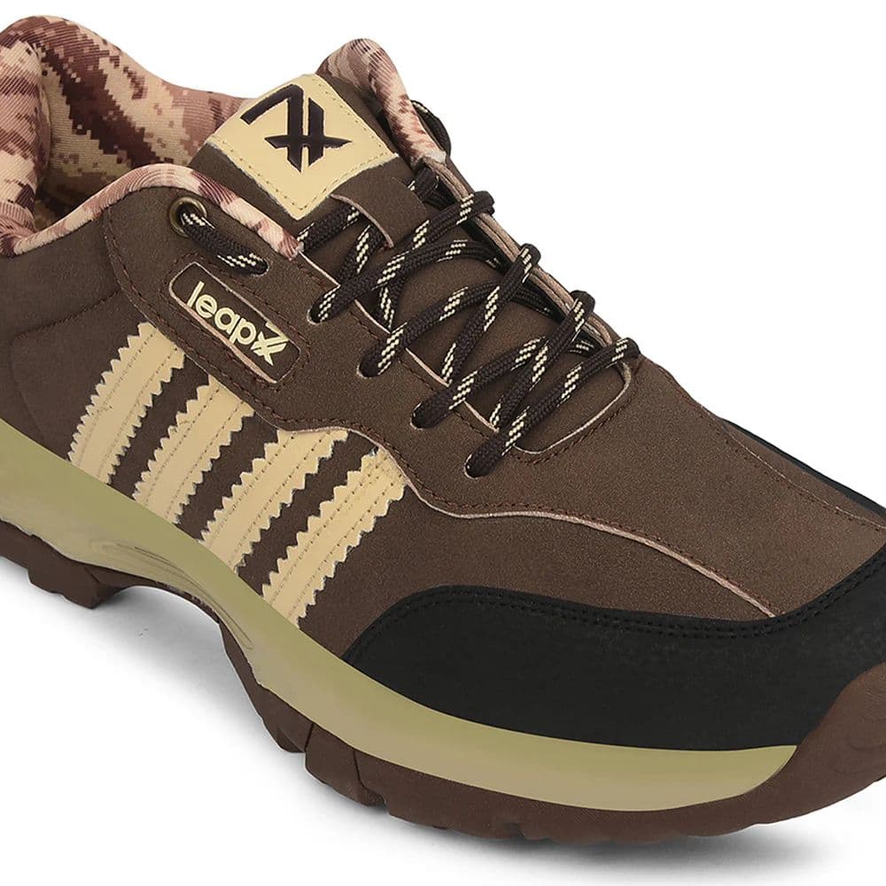 Leap7x Brown Sports Lacing Trekking Shoes For Men COLUMBO By Liberty — photo 5