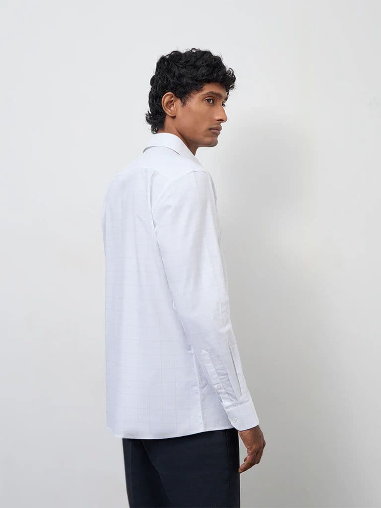 WES Formals Off-White Checkered Slim-Fit Cotton Shirt — photo 4