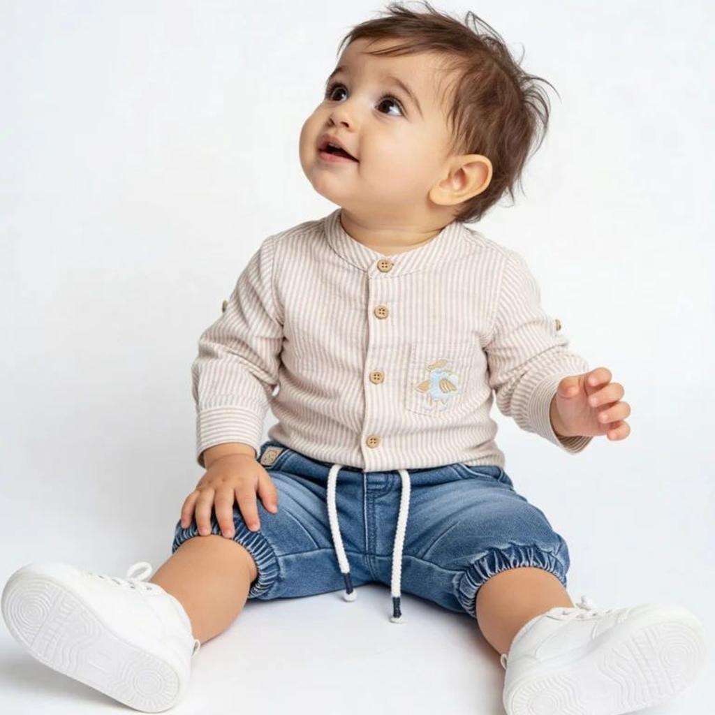 HOP Baby Boys Dark Blue Faded Mid-Rise Denim Joggers
