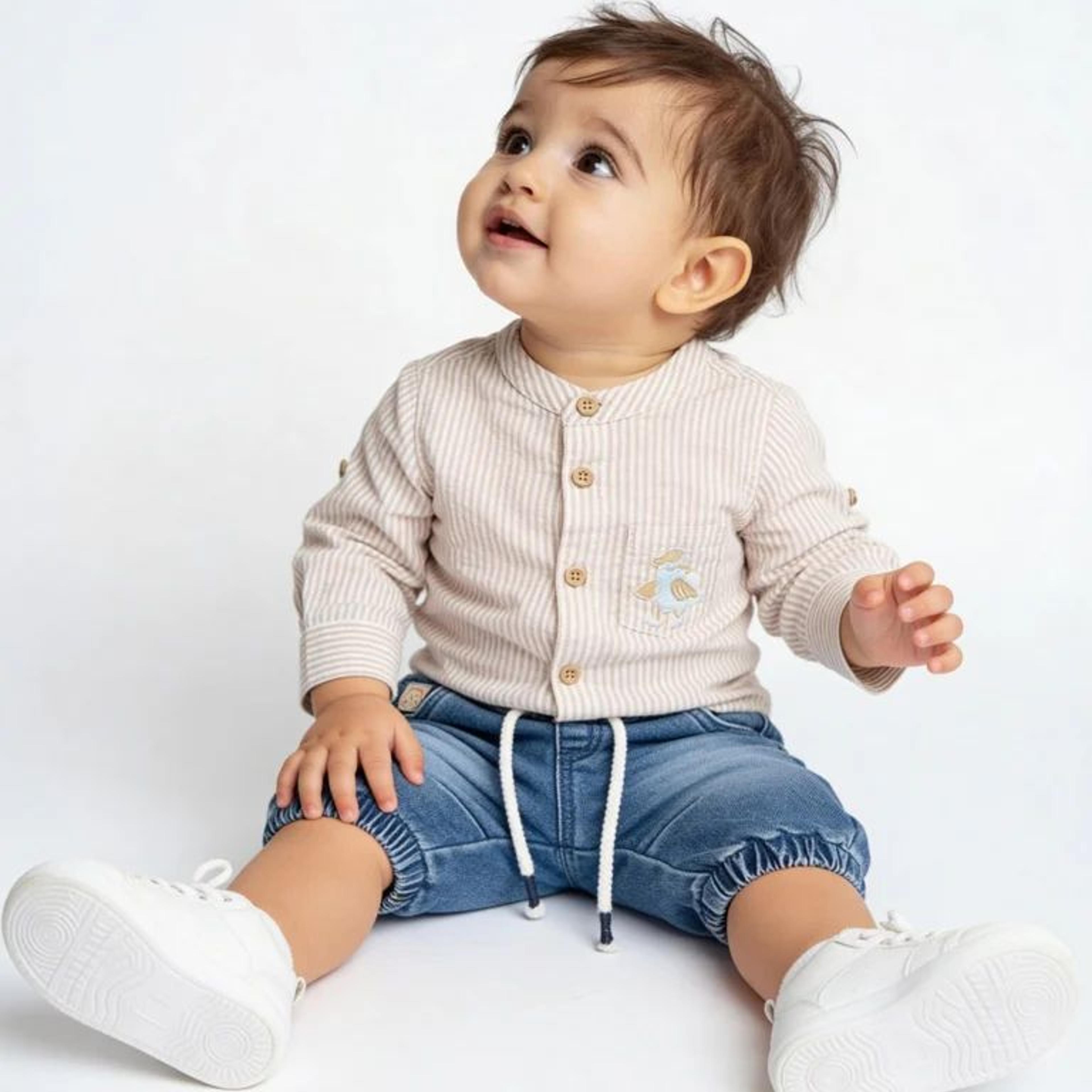 HOP Baby Boys Dark Blue Faded Mid-Rise Denim Joggers