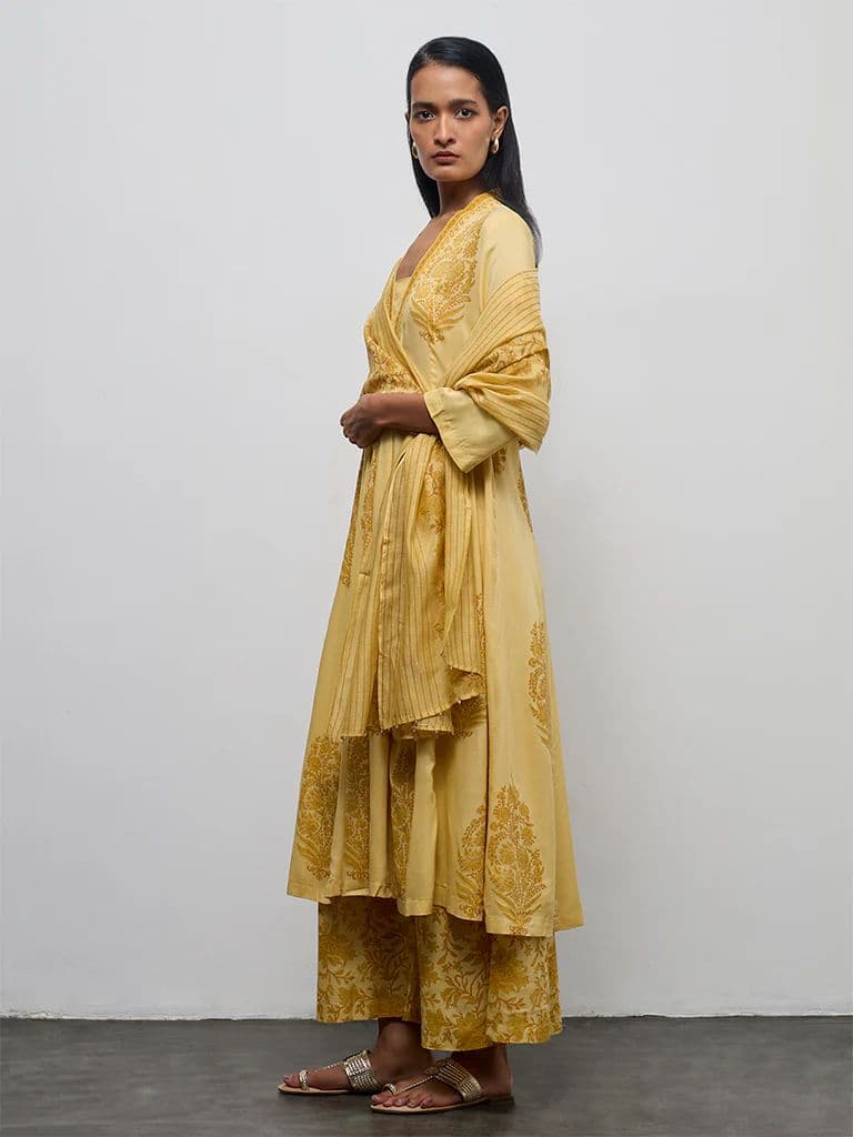 Zuba Yellow Floral Printed Palazzos — photo 2