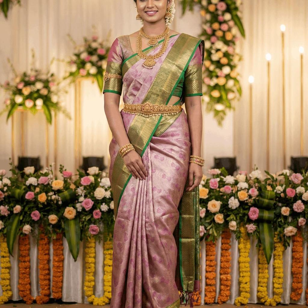 MIMOSA Women's Woven Design Kanjivaram Style Art Silk Saree with Blouse Piece - Magenta (SA00002804MJFREE)