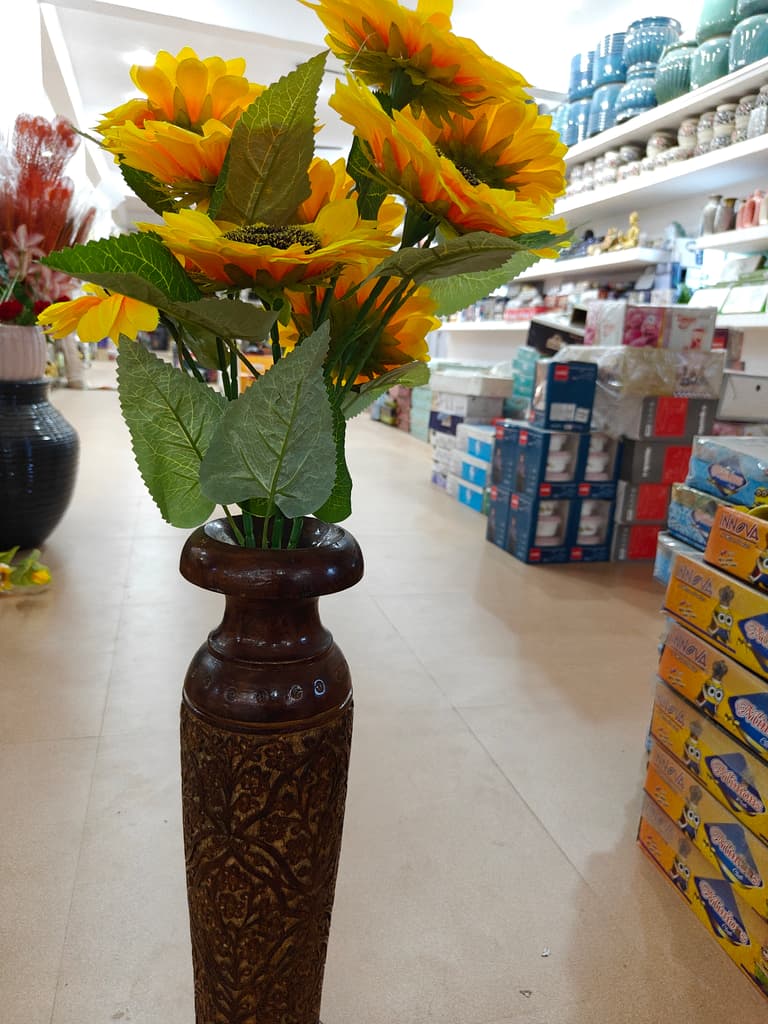 Sunflower Vase with Wooden Base | Decorative | Brown