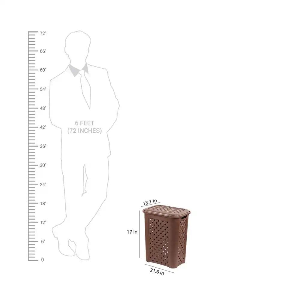 Cello Classic Plastic Laundry Basket with Lid, Brown | Lightweight and Portable — photo 3