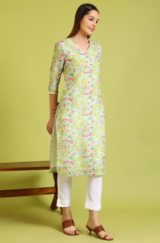 Floral Printed Lace Straight Pure Cotton Kurta — photo 7