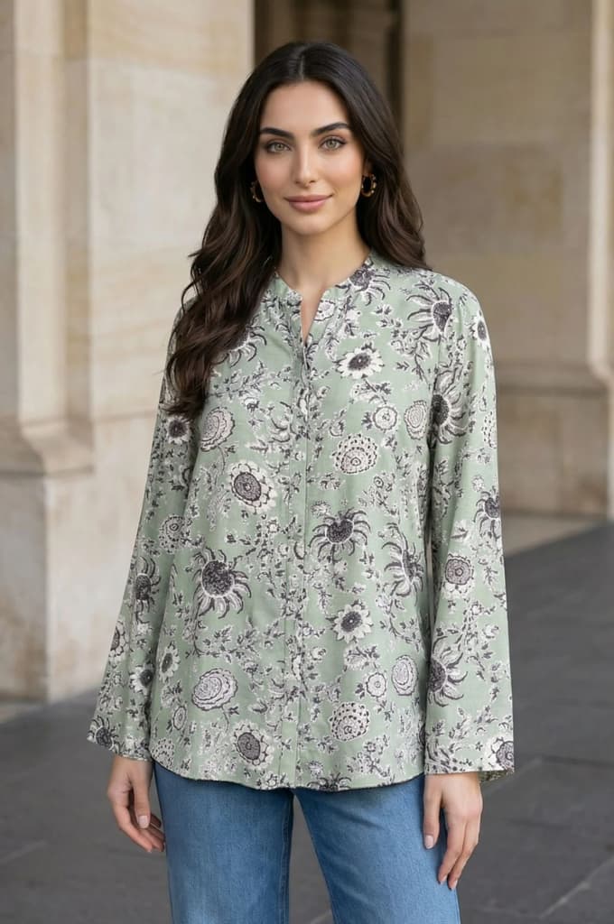 Green Floral Printed Straight Shirt — photo 5