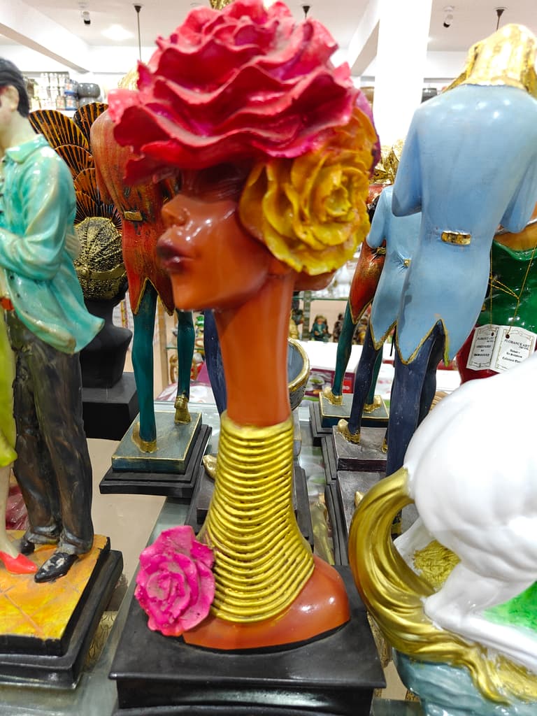 Gold Statue of Woman with Flower in Hair | Decorative | Bronze | Pink