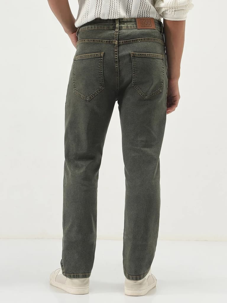 Men's Grey Straight Fit Heavy Washed Jeans Stretchable — photo 3