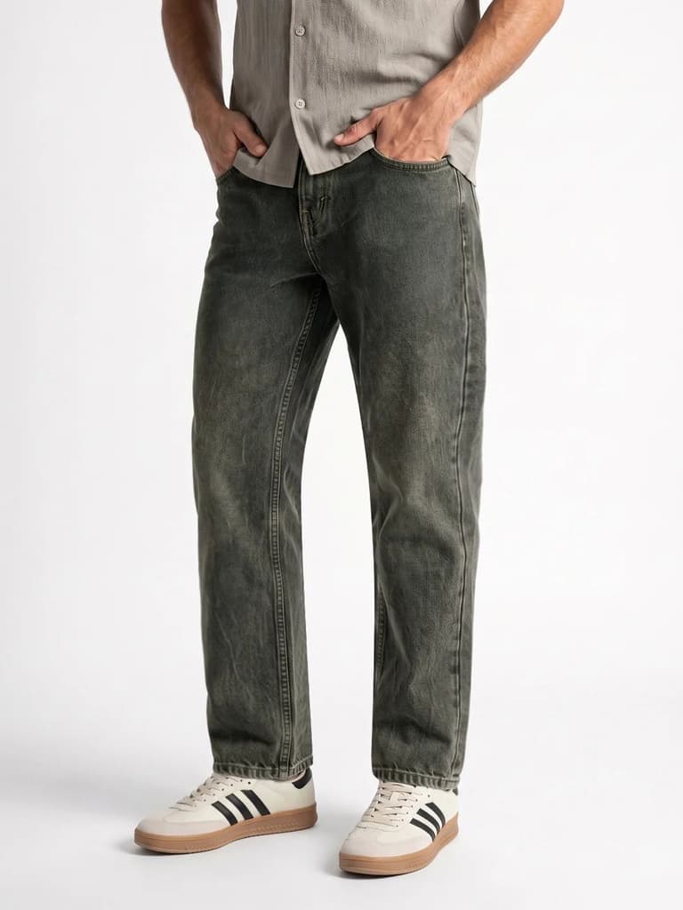 Men's Light Grey Relaxed Fit Washed Denim Jeans Non-Stretchable — photo 2