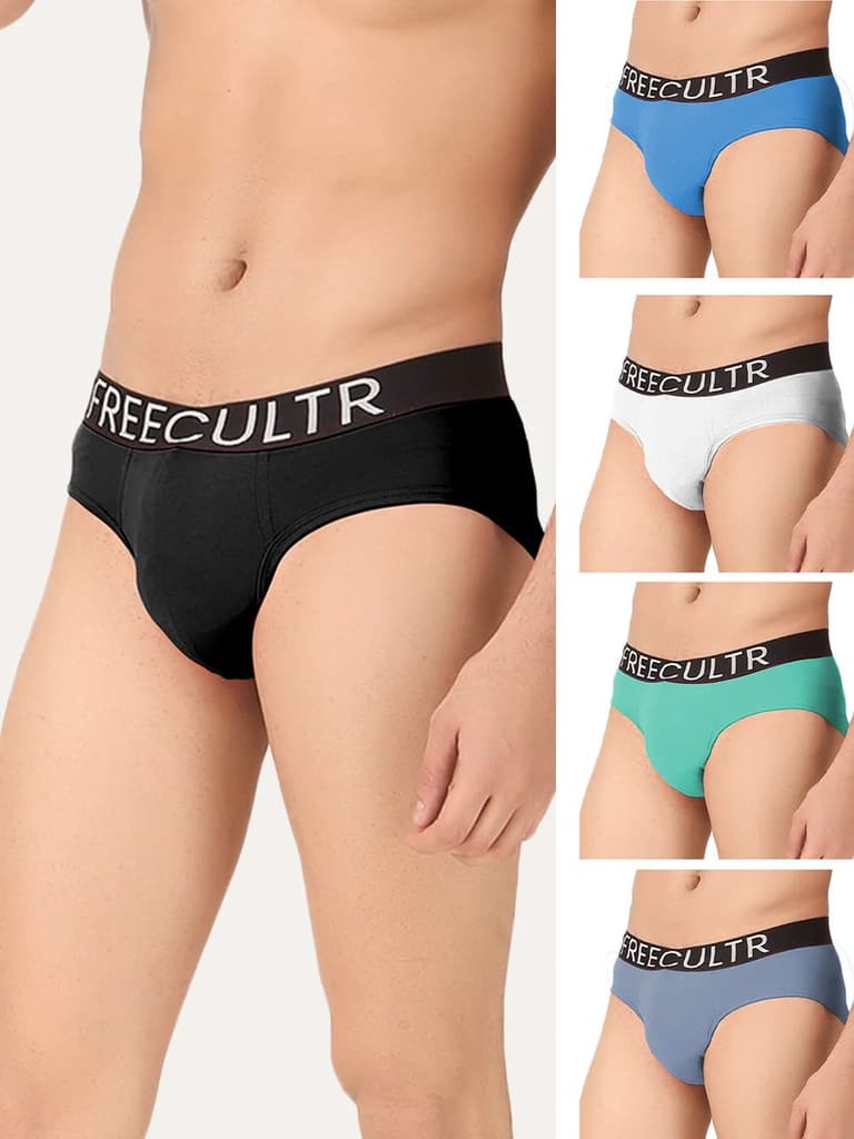 Men's Organic Cotton Briefs Pack of 5 — Black; Brilliant Blue; White; Holly Green; Shadow Blue / S / Men