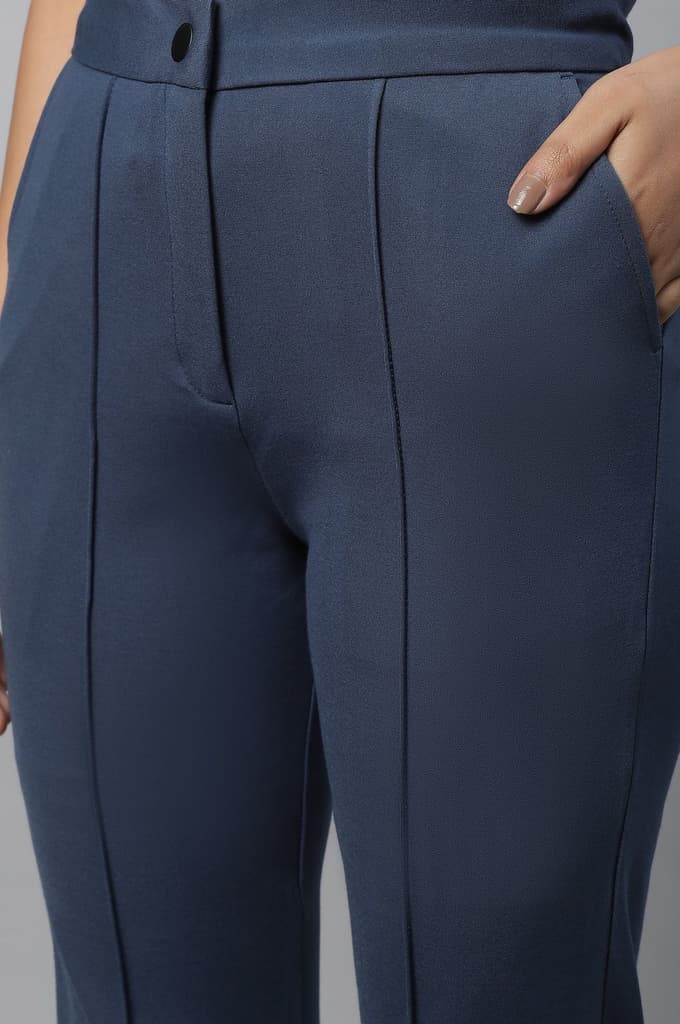 Blue Solid Pintuck Trousers — photo 7