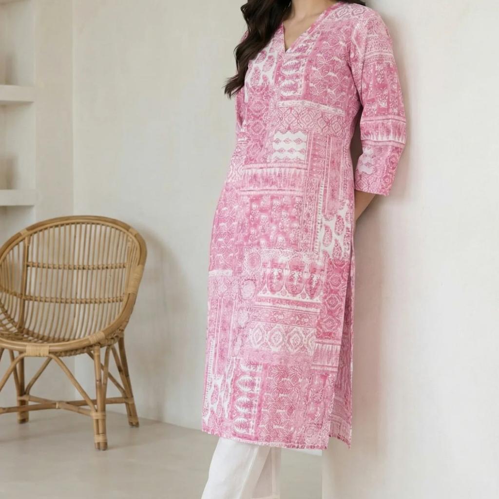 Pink Ethnic Motifs Pure Cotton Straight Kurta