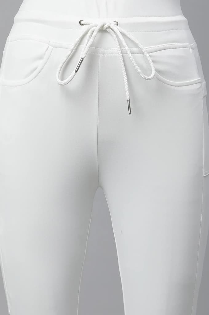White Solid Boot Cut Pants With Drawstring — photo 7