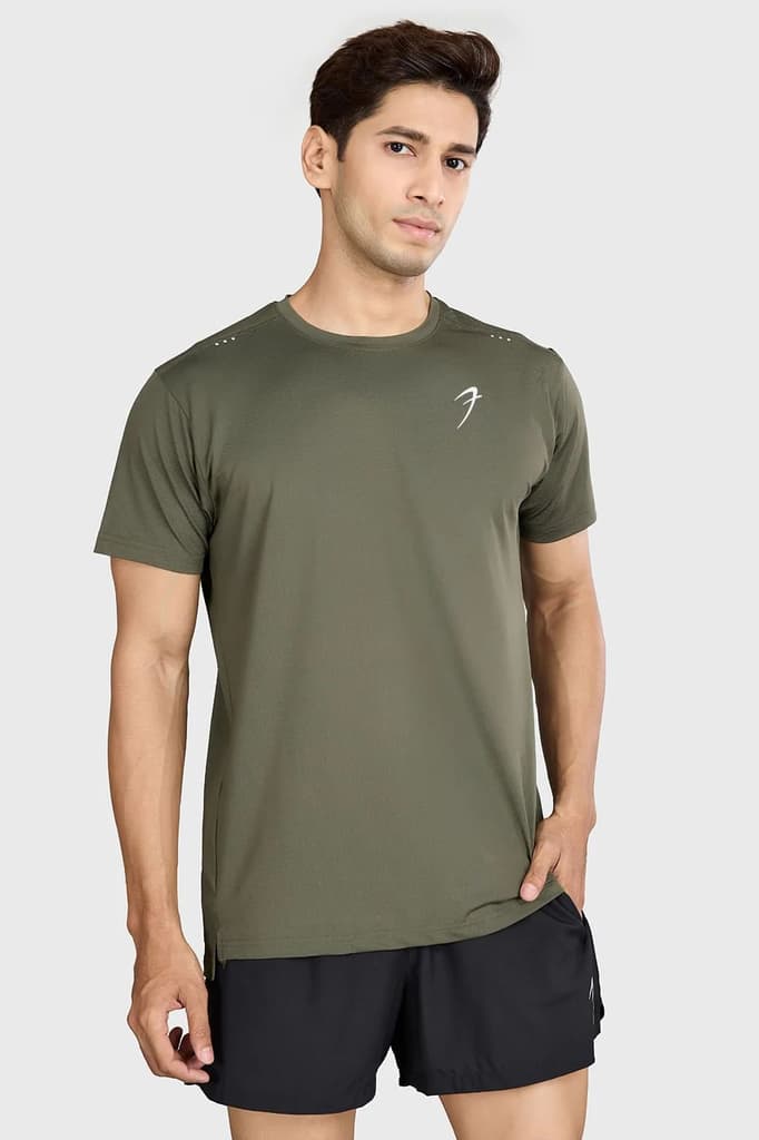 Laser Cut Running T-shirt Olive — S