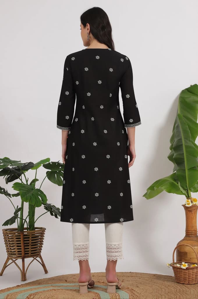 Black Bandhani Printed Pure Cotton Straight Kurta — photo 6