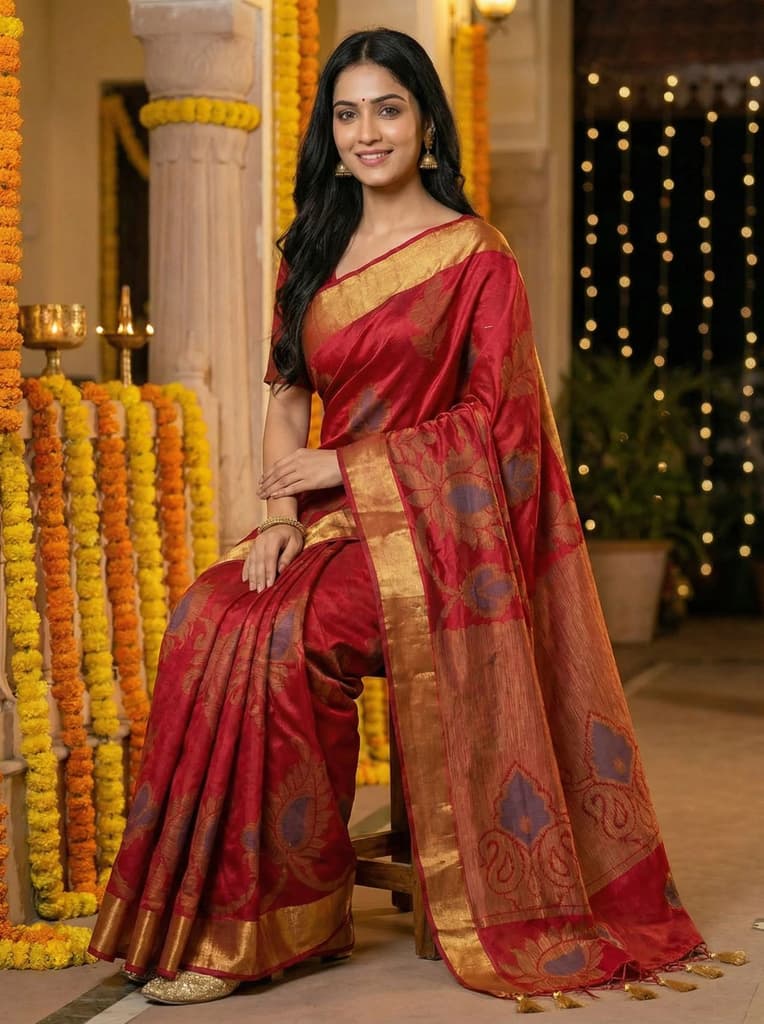 MIMOSA Women's Woven Design Mysore Silk Style Crepe Saree with Blouse Piece - Maroon ( SA00003135MRFREE ) — photo 4