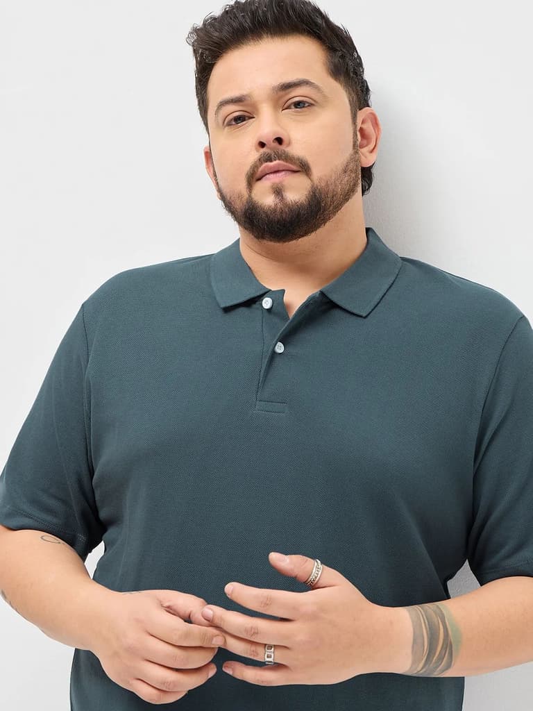 Plus Men's Dark Grey Solid Regular Fit Half Sleeve Cotton Polo T-Shirt — photo 6
