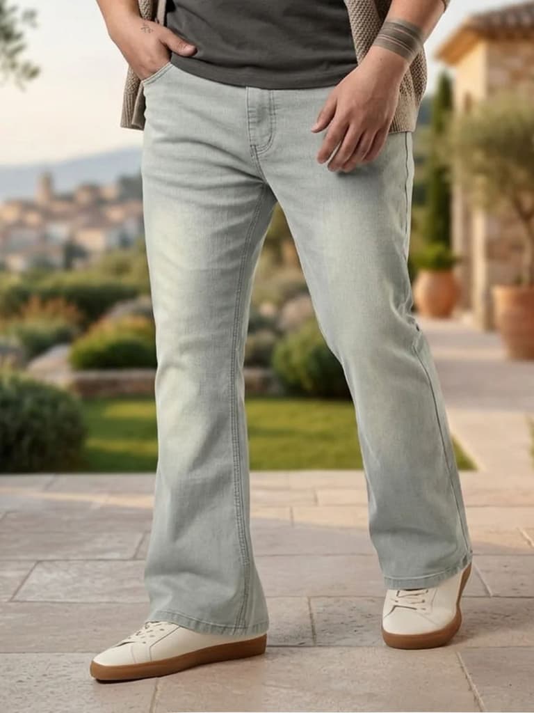Plus Men's Ice Grey Bootcut Fit Mid Rise Heavy Washed Jeans Stretchable — 36 / Ice Grey