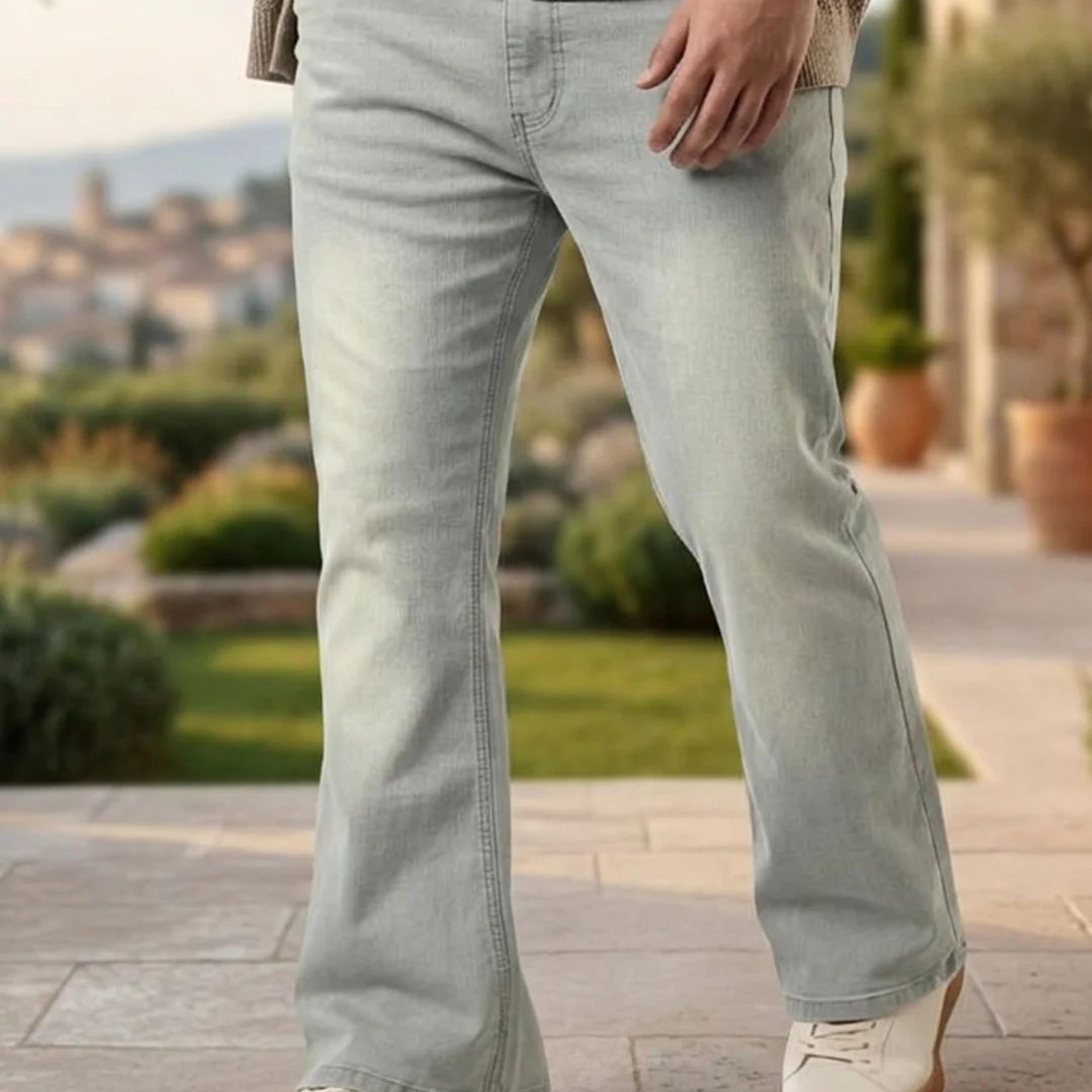 Plus Men's Ice Grey Bootcut Fit Mid Rise Heavy Washed Jeans Stretchable