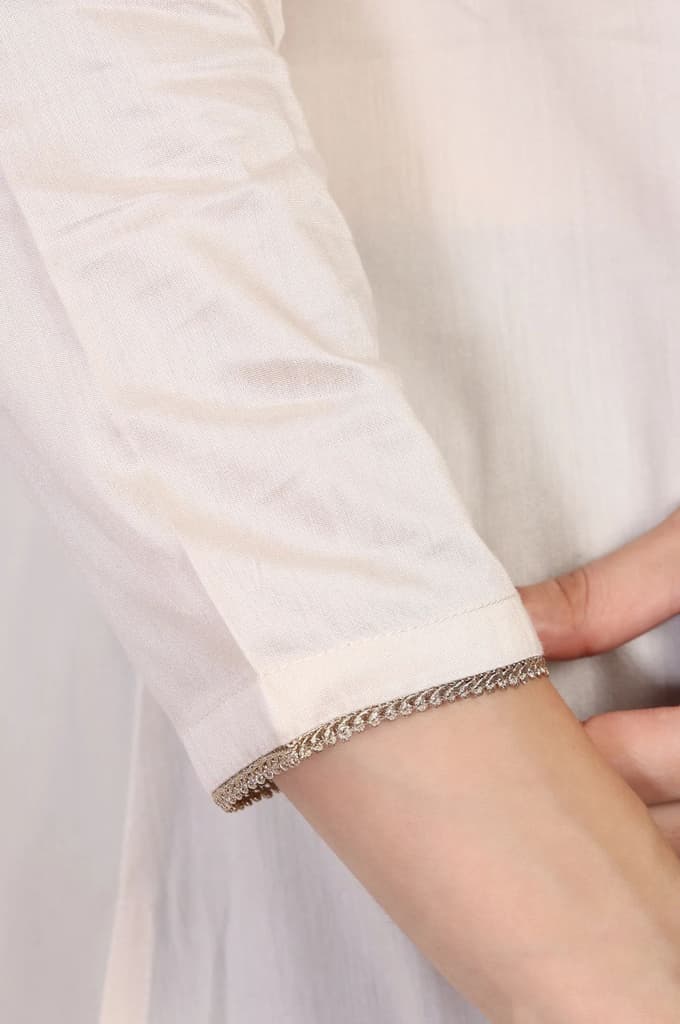 Cream Embroidered A-Line Rayon Kurta — photo 7