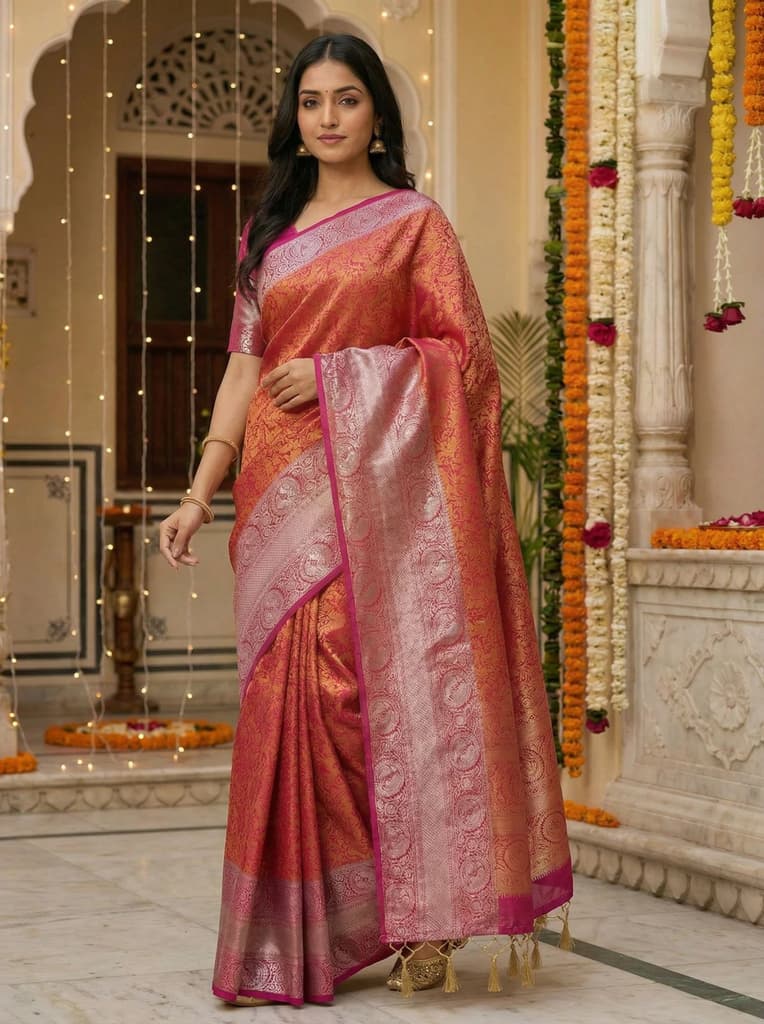 MIMOSA Women's Woven Design Banarasi Style Art Silk Saree with Blouse Piece - Mejanta ( SA00003133MJFREE ) — photo 2