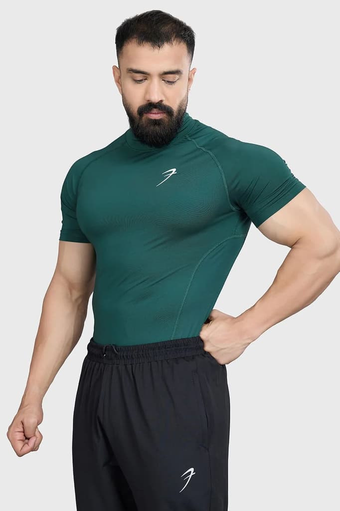 High Neck Compression T-shirt Emerald — photo 5