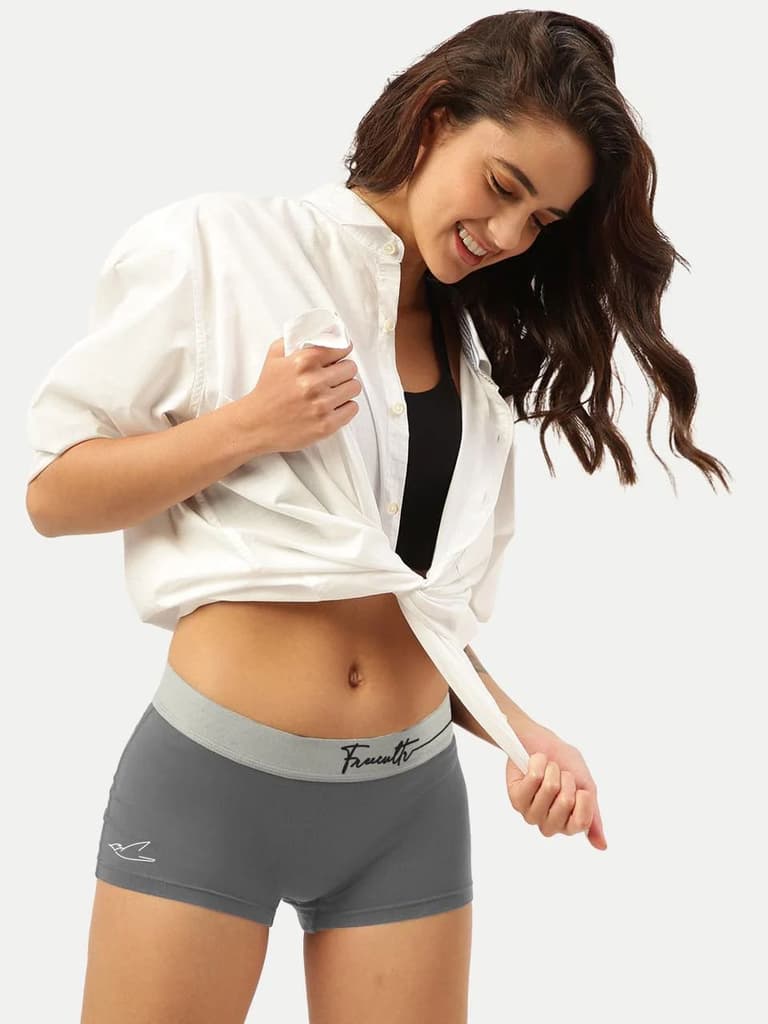 Women's Micro Modal Boy Shorts with Cult Waistband (Pack of 1) — Smoke Grey / S / Women