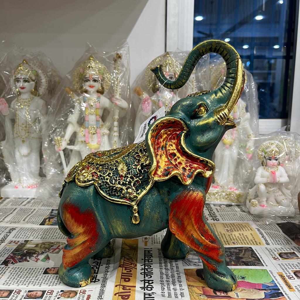 Elephant Statue | Decorative | Gold and Green | Animal