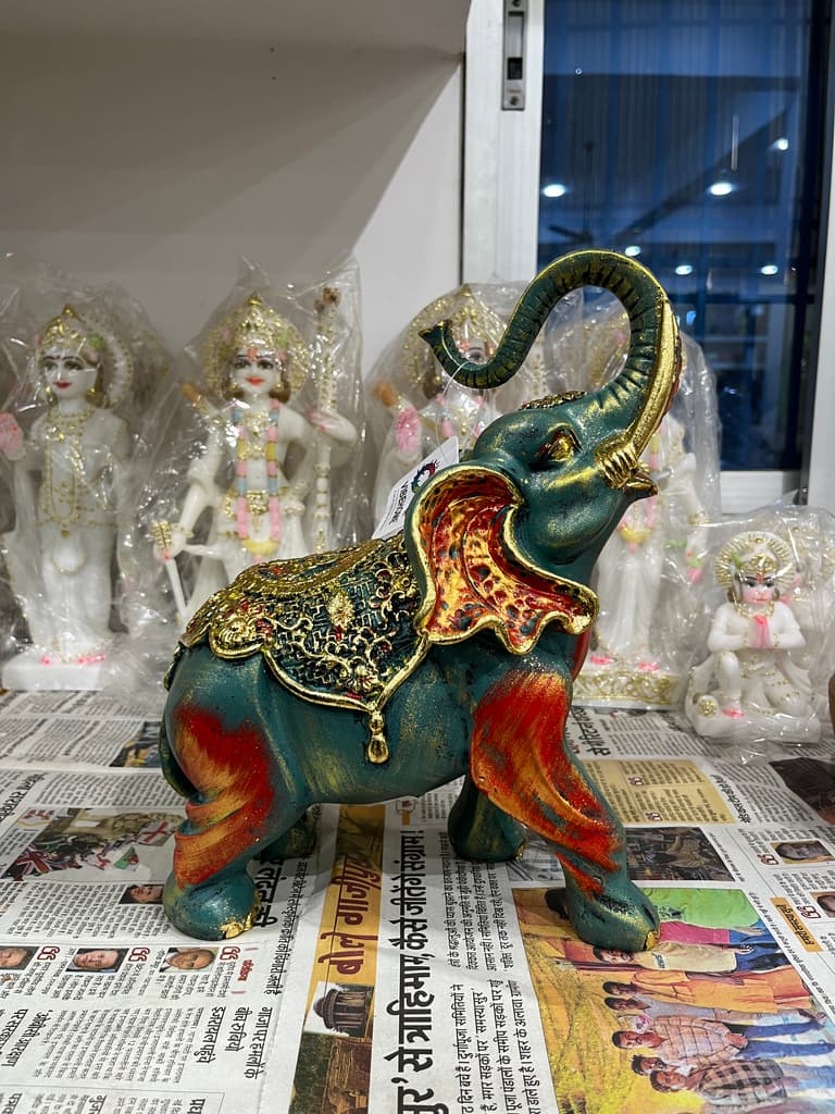 Elephant Statue | Decorative | Gold and Green | Animal