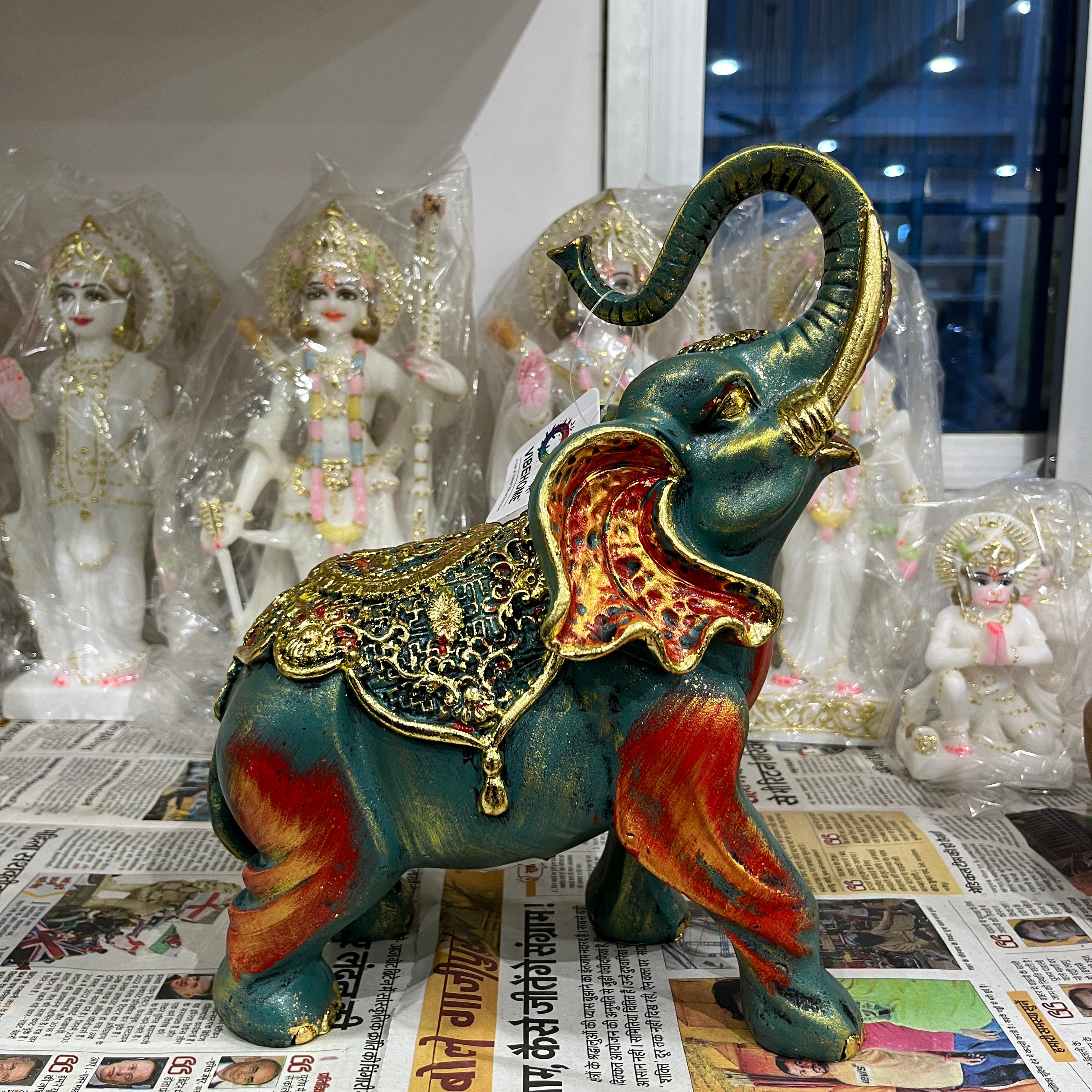 Elephant Statue | Decorative | Gold and Green | Animal