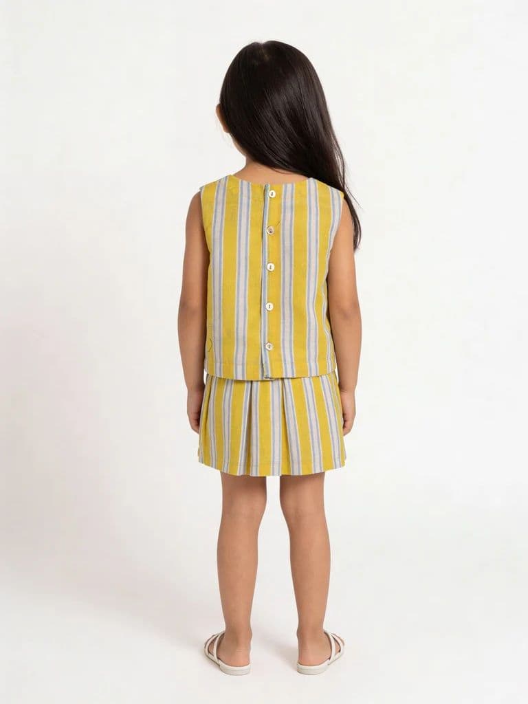 Utsa Kids Girls Yellow Striped Embroidered Cotton Top - (2-8 yrs) — photo 2