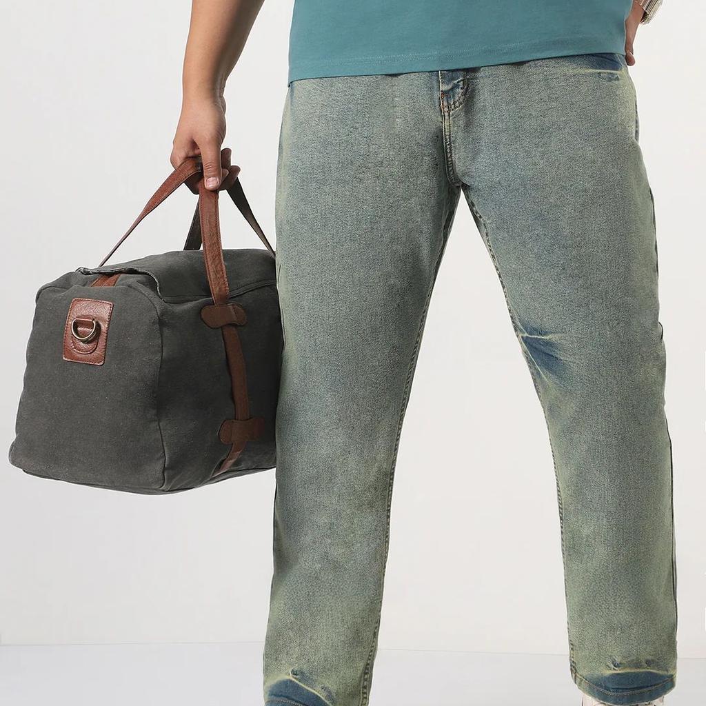 Plus Men's Ice Blue Straight Fit Heavy Washed Jeans Stretchable