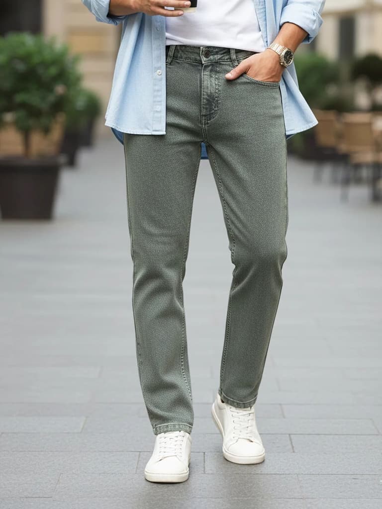 Men's Light Grey Regular Fit Towel Washed Yellow Tint Denim Jeans Stretchable — 28 / Light Grey