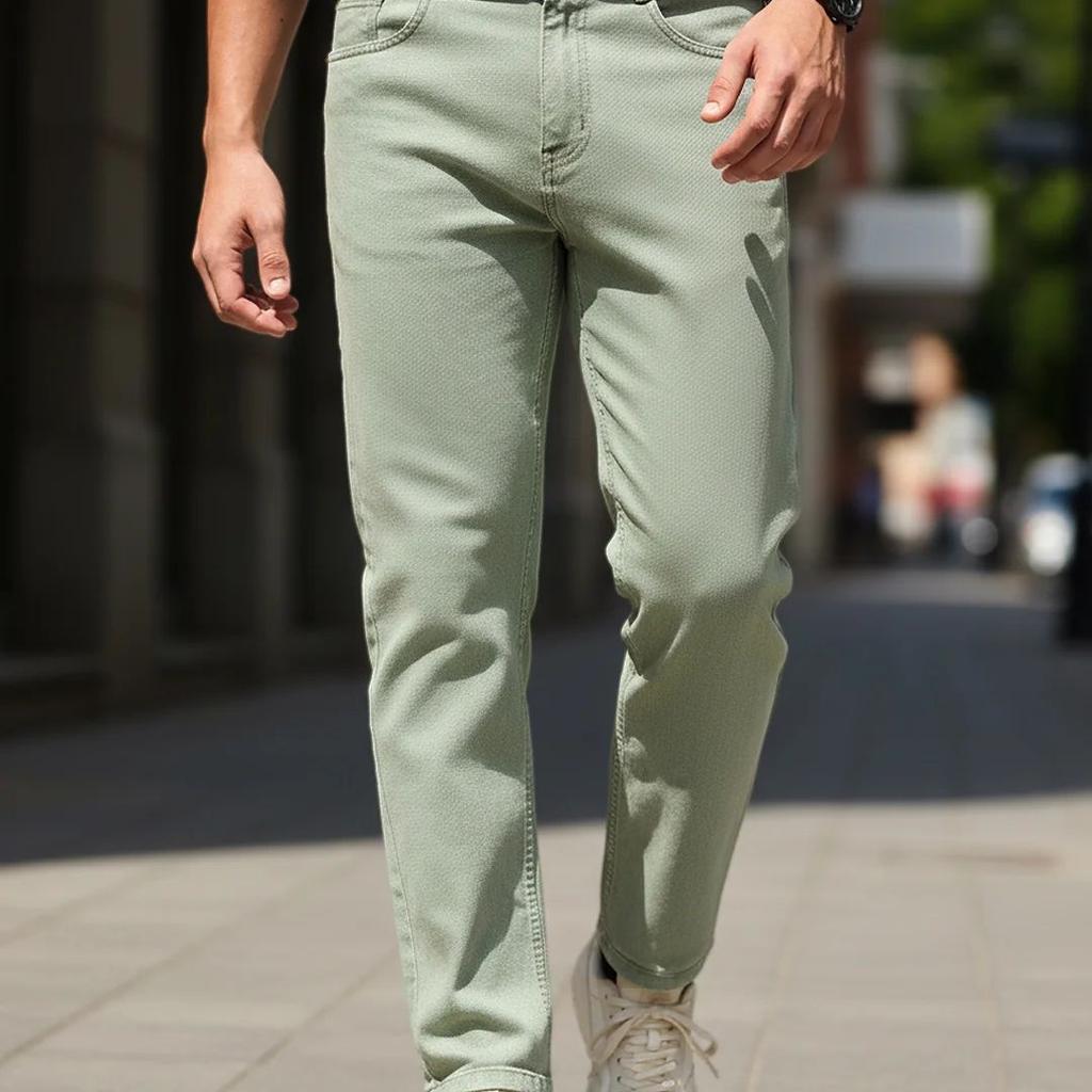 Men's Ice Grey Regular Fit Towel Washed Yellow Tint Denim Jeans Stretchable