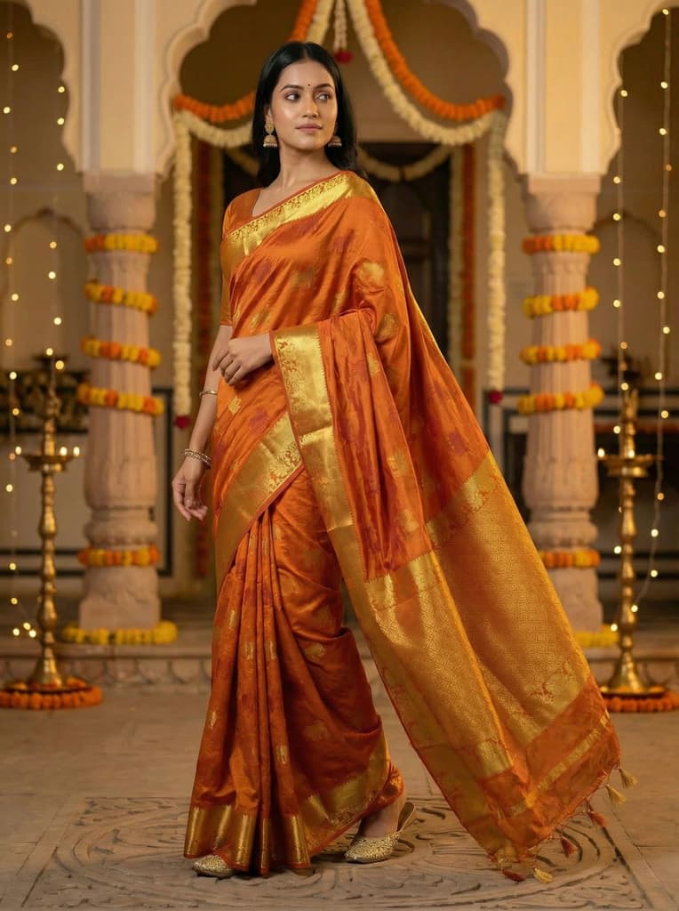 MIMOSA Women's Woven Design Banarasi Style Raw Silk Saree with Blouse Piece - Mustard ( SA00003136MSFREE ) — photo 2