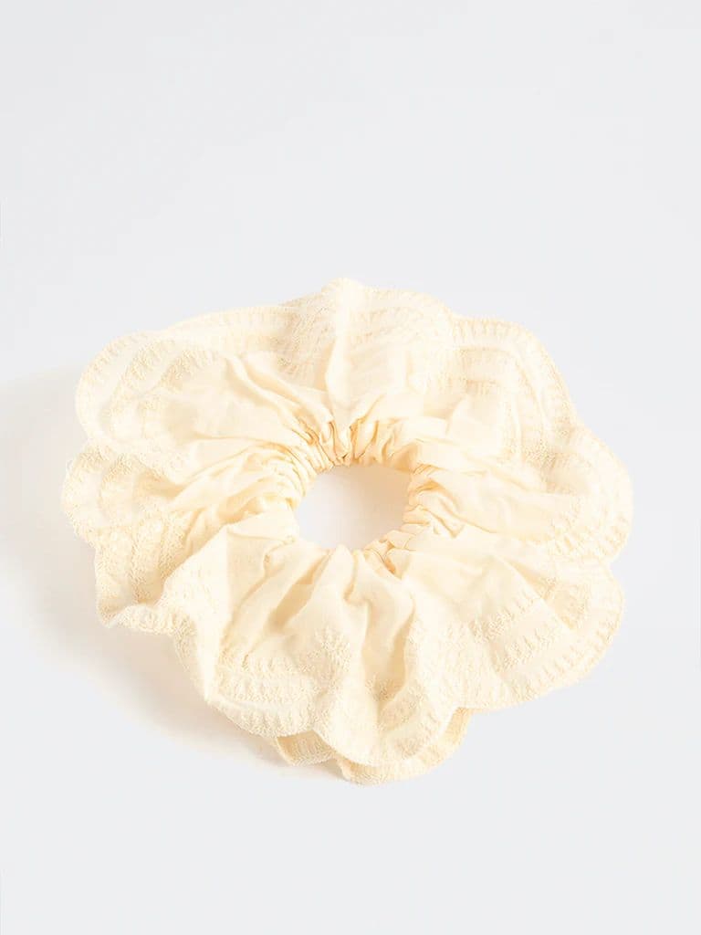 Westside Accessories Cream Textured Scrunchie — photo 2