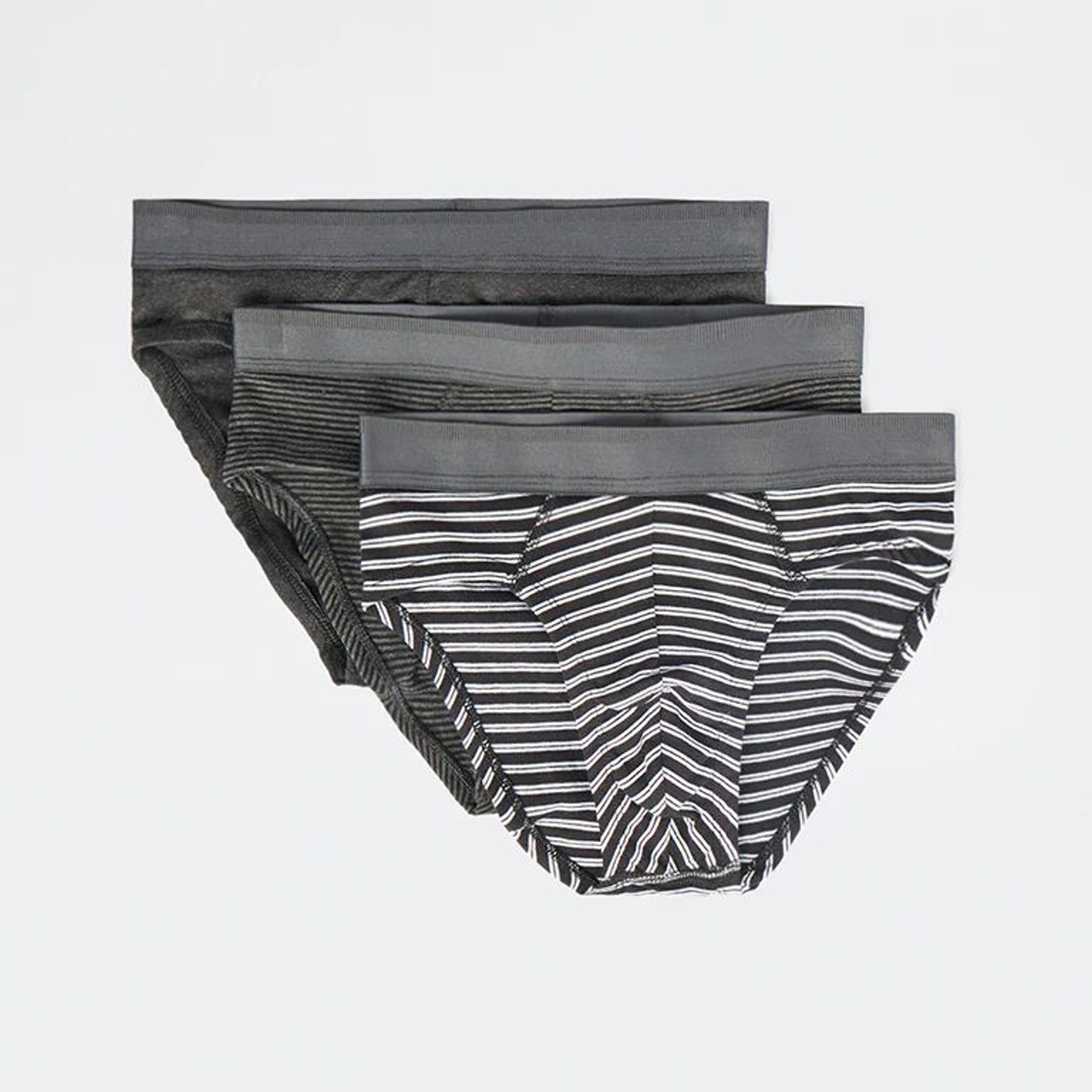 WES Lounge Black Striped Cotton-Blend Briefs - Pack of 3